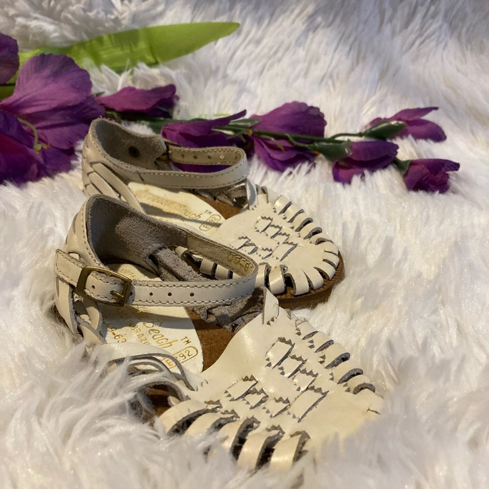 Pebble Beach Baby Sandals White Girl “Delilah” Leather Made in Brazil Size 5